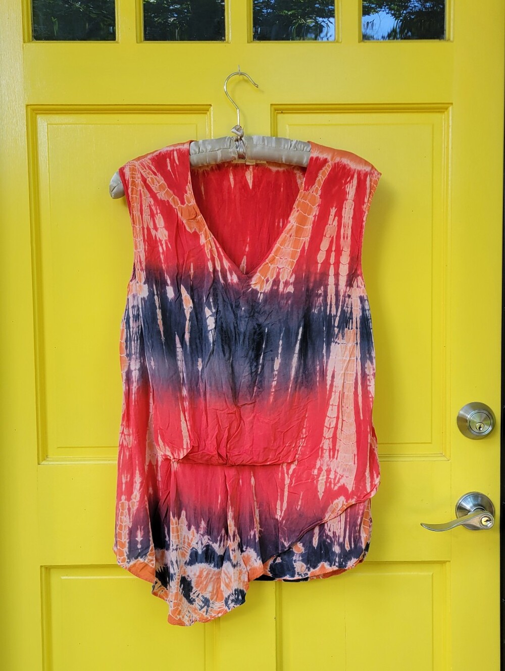 Moon & Sky Tie Dye Tunic Top Small Boho Asymmetrical Handkerchief Hem Rayon
